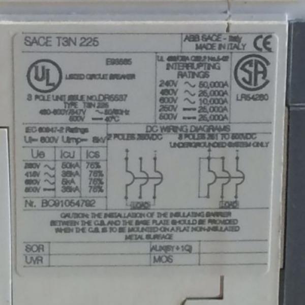 GUARANTEED! ABB SACE CIRCUIT BREAKER DISCONNECT W/ 5&#034; HANDLE T3N 225 T3N-225 #3 image