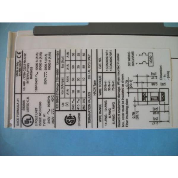 ABB SACE FORMULA A1 A 100 CIRCUIT BREAKER 2 Pole 100 Amp 1SDA069720R1  A1A100 #4 image