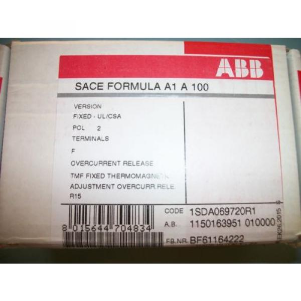 ABB SACE FORMULA A1 A 100 CIRCUIT BREAKER 2 Pole 100 Amp 1SDA069720R1  A1A100 #5 image