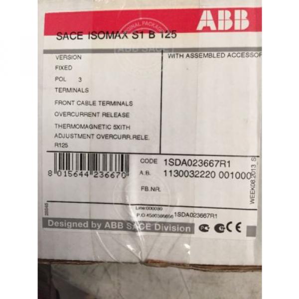 Circuit Breaker ABB SACE ISOMAX S1 B 125 S1B125 3p Fixed 1SDA023667R1 R125 #3 image