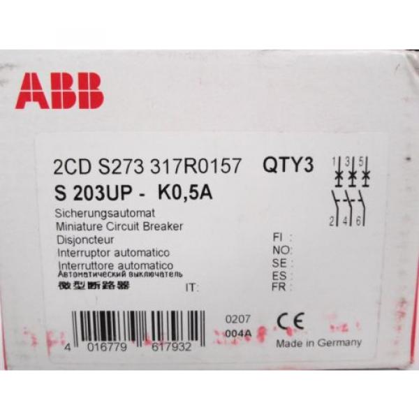 (3) ABB 2CDS273317R0157 S 203UP - K0,5A Miniature Circuit Breakers 3P 0.5A #3 image