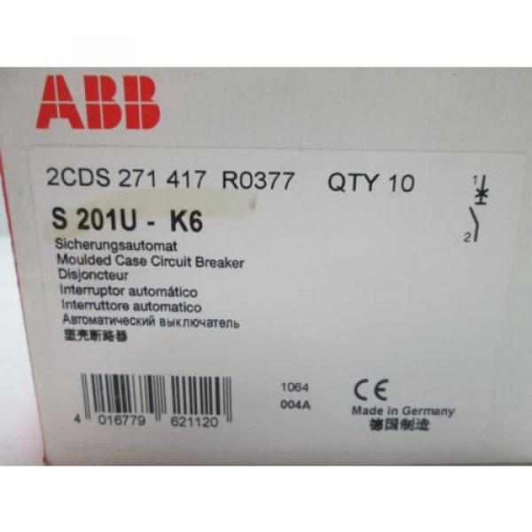 New Box of 10 ABB S201U-K6 Circuit Breakers, 1-Pole, Rating: 240VAC 6A #2 image