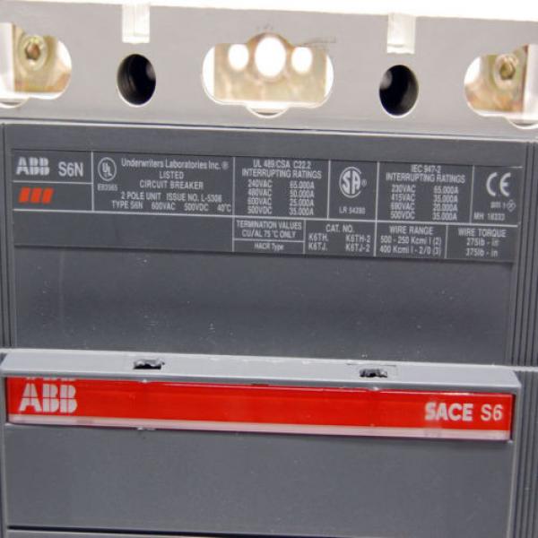 ABB SACE Type S6N 2-Pole 600A Unit 600VAC/500VDC Circuit Breaker S6 w/ Aux #2 image