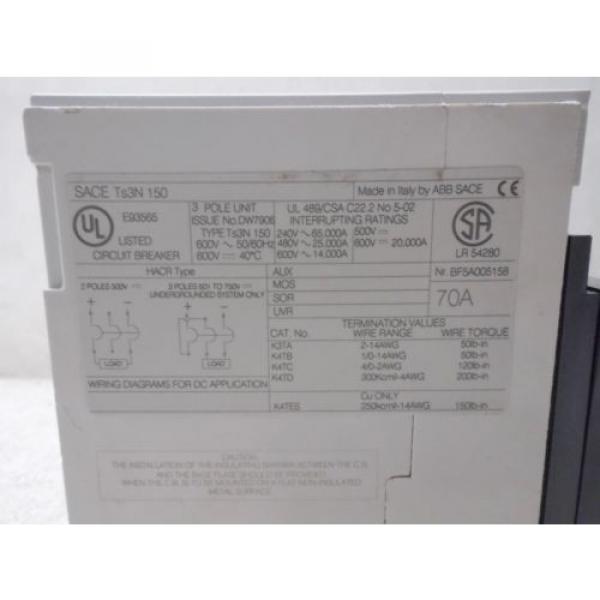 ABB 70 AMP BREAKER SACE TMAX TS3N 150, 3 POLE (NEW, OLD STOCK) #4 image