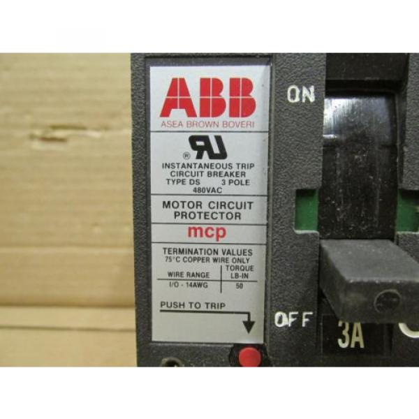 ABB TYPE DS 3 AMP 3 POLE 480 VAC CIRCUIT BREAKER MOTOR CICUIT PROTECTOR MCP TRIP #3 image