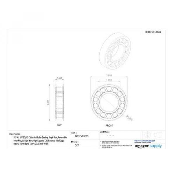 SKF NU 207 ECJ/C3 Cylindrical Roller Bearing, Single Row, Removable Inner Ring, #2 image