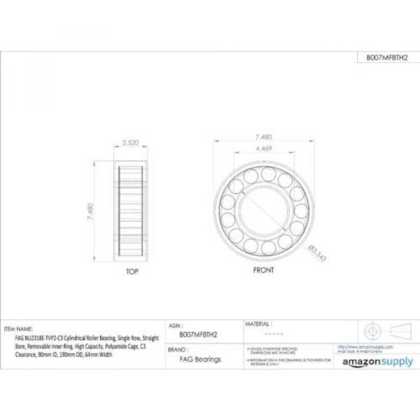 FAG -  90x190x64 - Single Row Cylindrical Roller Bearing NU2318E-TVP2-C3 *NEW* #2 image