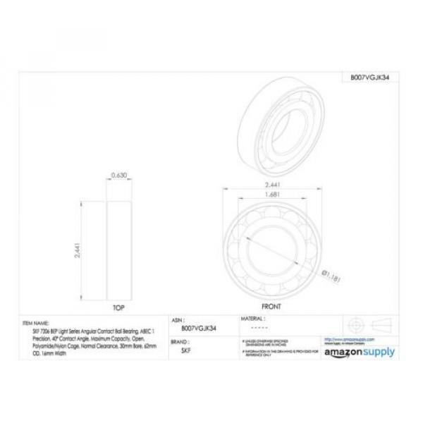 SKF 7206 BEP Light Series Angular Contact Ball Bearing, ABEC 1 Precision, 40°... #2 image