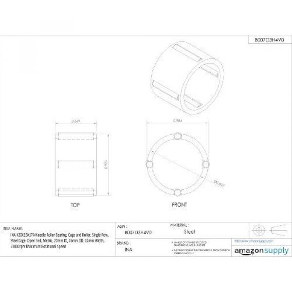 INA K20X26X17A Needle Roller Bearing, Cage and Roller, Single Row, Steel Cage, #2 image