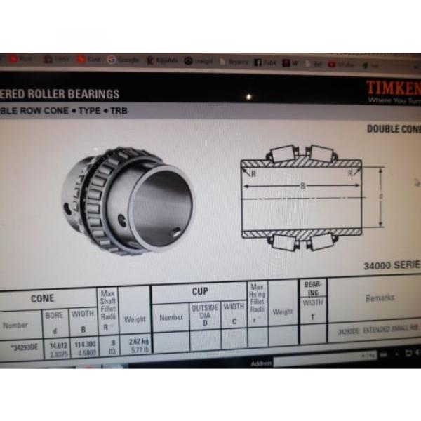 TIMKEN 34293DE TAPERED ROLLER BEARING DOUBLE ROW CONE 2.9375&#034; ID 4.5000&#034; W NIB #4 image