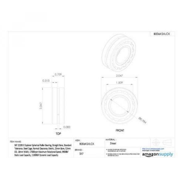 SKF 22205 E Explorer Spherical Roller Bearing, Straight Bore, Standard #2 image