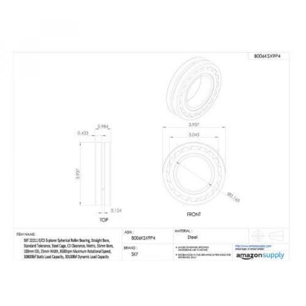 SKF 22211 E/C3 Explorer Spherical Roller Bearing, Straight Bore, Standard #2 image