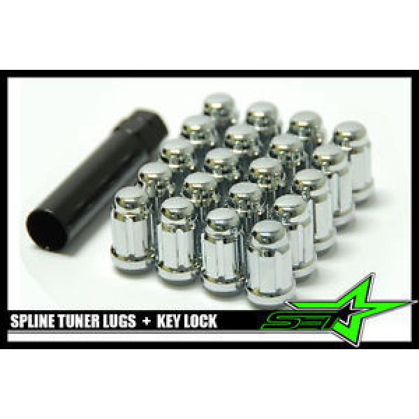 20 CHROME SPLINE TUNER RACING LUG NUTS + 1 KEY 12X1.5 LOCKING SECURITY LUGS #1 image