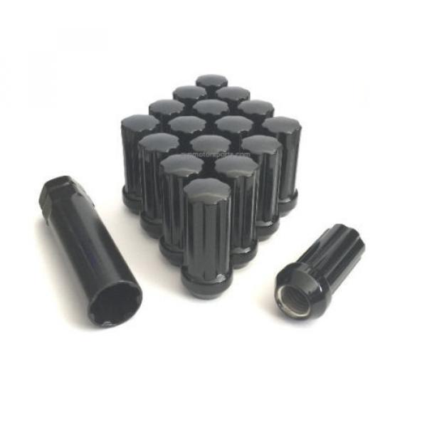 (24) 14x2 BLACK SPLINE TUNER LUG NUTS WHEEL LOCKS W/ (1) KEY 2&#034; TALL M14X2.0 XL #1 image