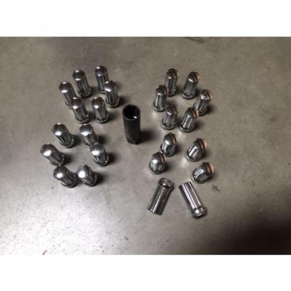 24 Lug Nuts Locks Chrome Spline Acorn 2&#034; Chevy Silverado Used With Key #2 image