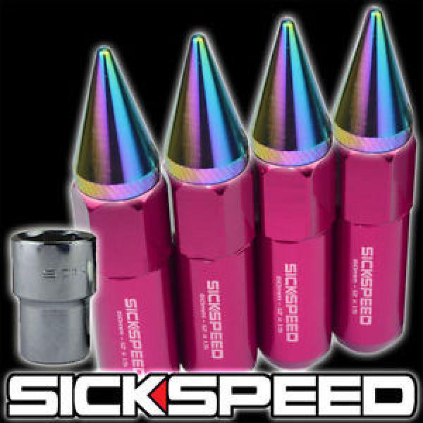 SICKSPEED 4 PC SPIKED 60MM LOCKING LUG NUTS FOR WHEELS/RIM 12X1.5 PINK/NEO L20 #1 image