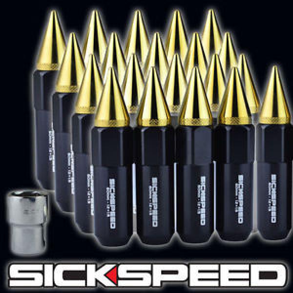 20 BLACK/24K GOLD SPIKED ALUMINUM 60MM EXTENDED LOCKING LUG NUTS 12X1.5 L07 #1 image