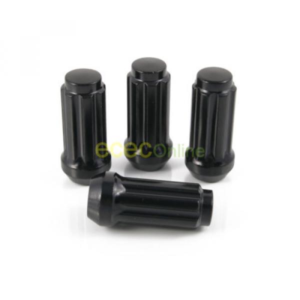 24pc 14x2&#034; Spline Black Lug Nuts w/ Key | Cone Seat | Long Closed End Locking #4 image