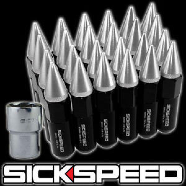 24 BLACK/POLISHED SPIKED ALUMINUM EXTENDED 60MM LOCKING LUG NUTS 12X1.5 L18 #1 image