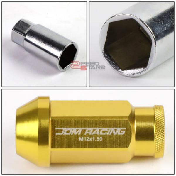 GOLD 50MM M12 X 1.5 ALUMINUM WHEEL RIM LOCK ACORN TUNER LUG NUT+ADAPTER KEY #5 image