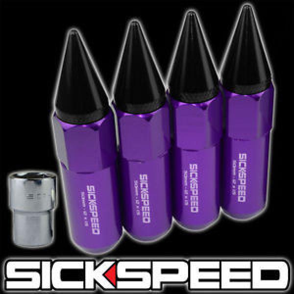 4 PURPLE/BLACK SPIKED ALUMINUM EXTENDED 60MM LOCKING LUG NUTS WHEELS 12X1.5 L01 #1 image