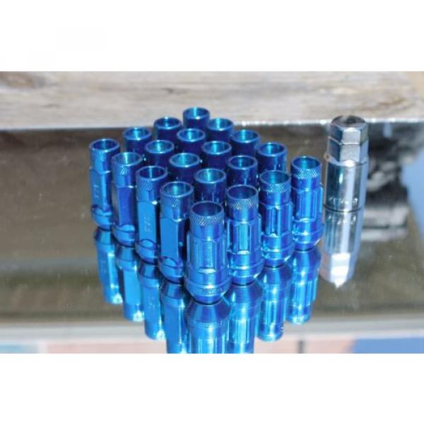 SYNERGY 12X1.5 20PC OPEN END STEEL EXTENDED LUG NUTS BLUE LOCK+KEY #1 image