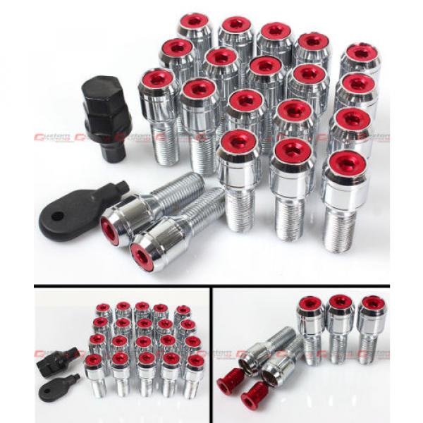 20 Pcs M14 X 1.5 Chrome Wheel Lug Nut Bolts W/ Red Security Lock Caps+Key+Socket #2 image