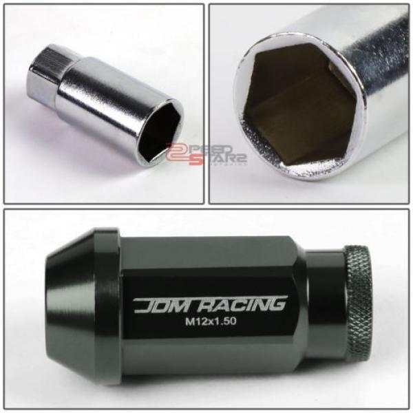 GUN METAL 50MM M12 X 1.5 ALUMINUM WHEEL RIM LOCK ACORN TUNER LUG NUT+ADAPTER KEY #5 image