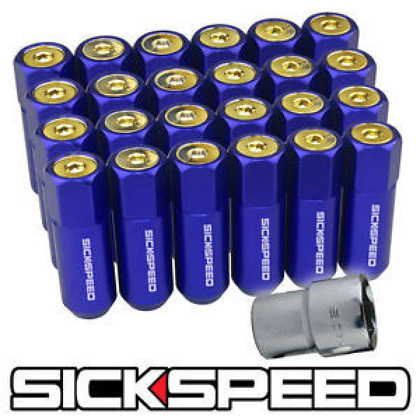 SICKSPEED 24 PC BLUE/24K GOLD CAPPED 60MM LOCKING LUG NUTS FOR WHEELS 14X1.5 L19 #1 image