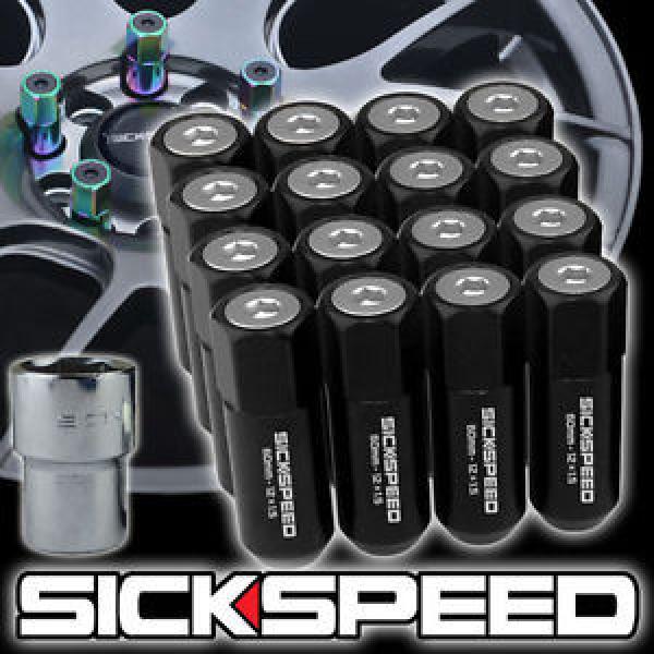 16 BLACK/POLISHED CAP ALUMINUM 60MM EXTENDED TUNER LOCKING LUG NUTS 12X1.5 L16 #1 image