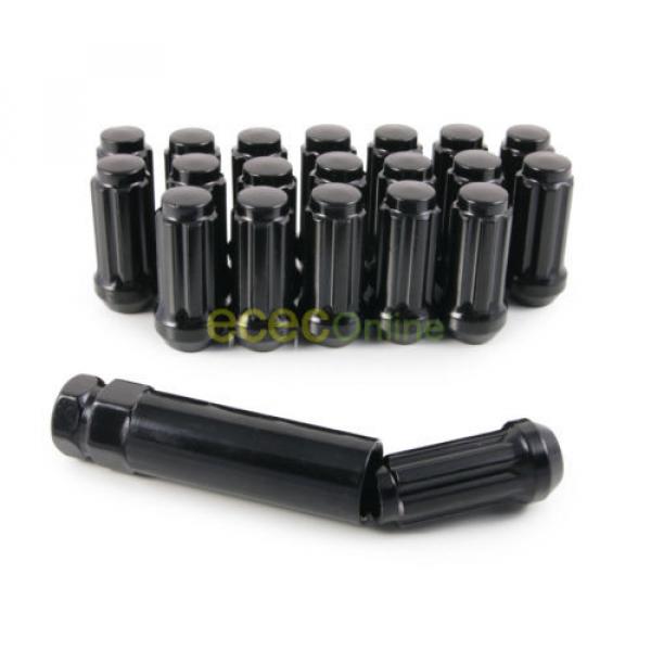 24pc 14x2&#034; Spline Black Lug Nuts w/ Key | Cone Seat | Long Closed End Locking #1 image