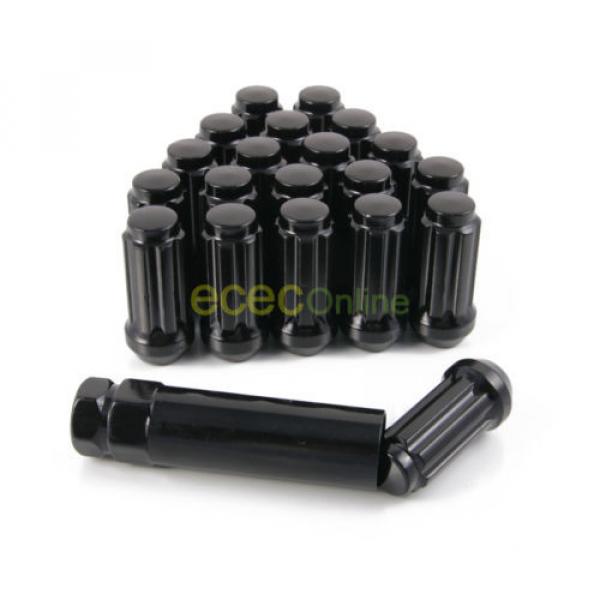 24pc 14x2&#034; Spline Black Lug Nuts w/ Key | Cone Seat | Long Closed End Locking #2 image