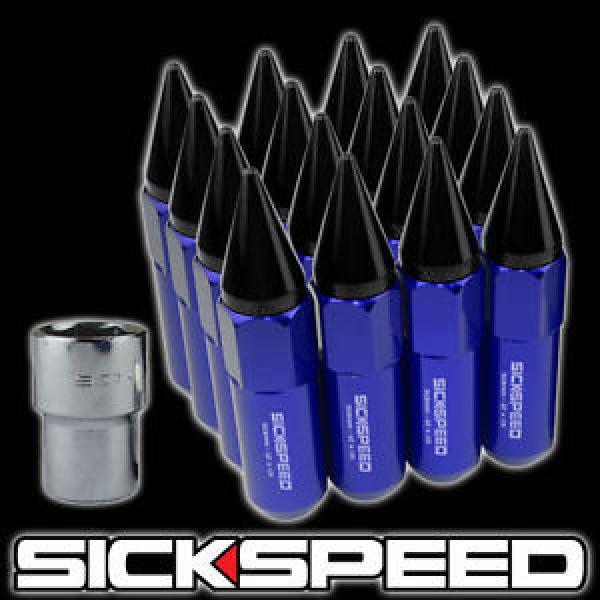 16 BLUE/BLACK SPIKED ALUMINUM 60MM EXTENDED LOCKING LUG NUTS WHEELS 12X1.5 L16 #1 image