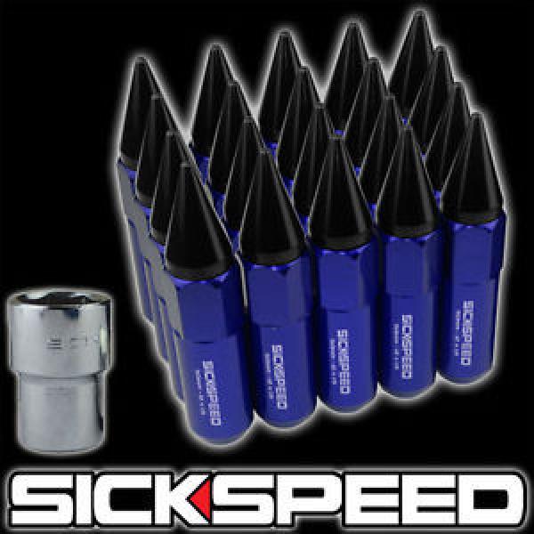 20 BLUE/BLACK SPIKED ALUMINUM EXTENDED 60MM LOCKING LUG NUTS WHEELS 12X1.5 L17 #1 image