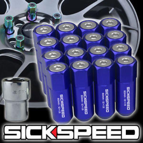 16 BLUE/POLISHED CAP ALUMINUM 60MM EXTENDED LOCKING LUG NUTS WHEELS 12X1.5 L16 #1 image