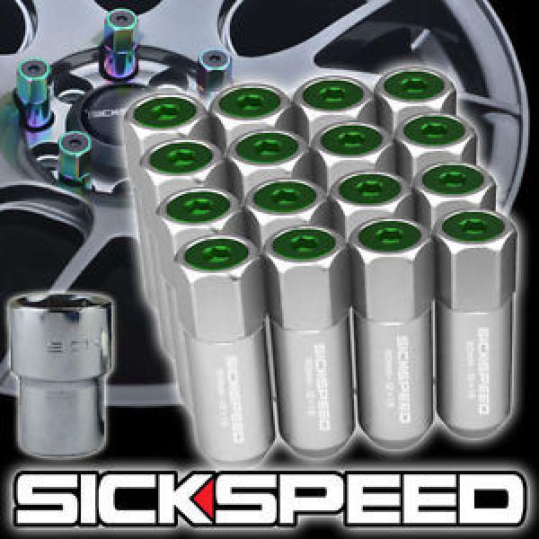 16 POLISHED/GREEN CAP ALUMINUM 60MM EXTENDED TUNER LOCKING LUG NUTS 12X1.5 L16 #1 image