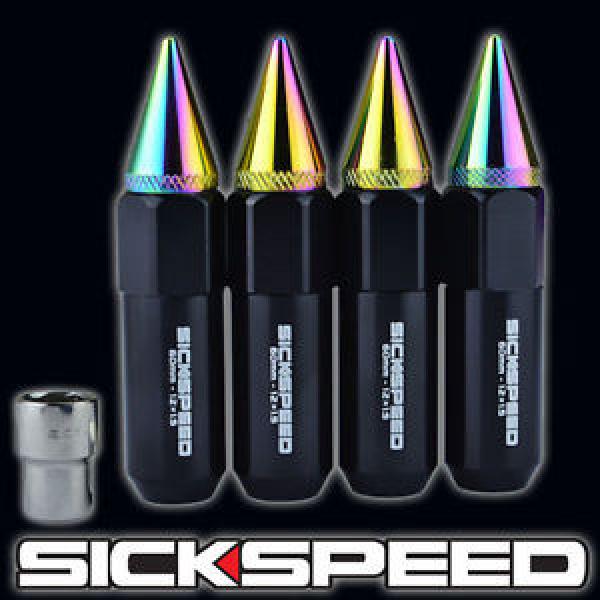 4 BLACK/NEO CHROME SPIKED ALUMINUM EXTENDED 60MM LOCKING LUG NUTS 12X1.5 L02 #1 image