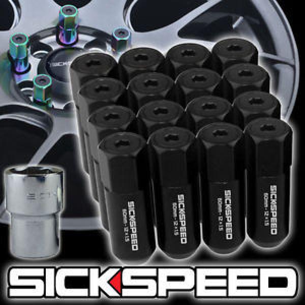 16 BLACK CAPPED ALUMINUM 60MM EXTENDED TUNER LOCKING LUG NUTS WHEELS 12X1.5 L16 #1 image