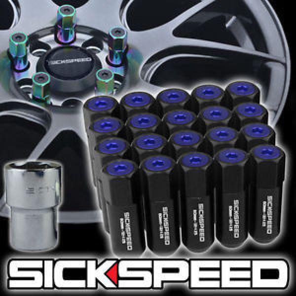 20 BLACK/BLUE CAPPED ALUMINUM 60MM EXTENDED TUNER LOCKING LUG NUTS 12X1.5 L07 #1 image