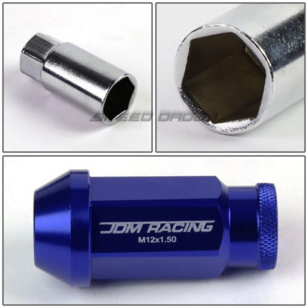 20X RACING RIM 50MM OPEN END ANODIZED WHEEL LUG NUT+ADAPTER KEY BLUE #5 image