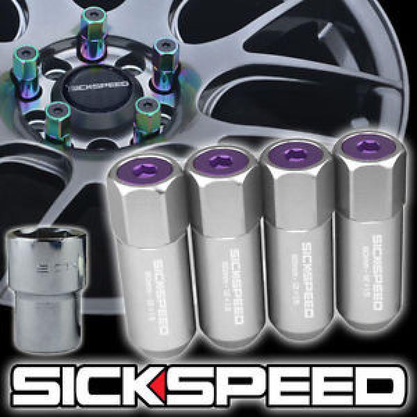 4 POLISHED/PURPLE CAPPED ALUMINUM EXTENDED TUNER LOCK LUG NUTS WHEELS 12X1.5 L20 #1 image