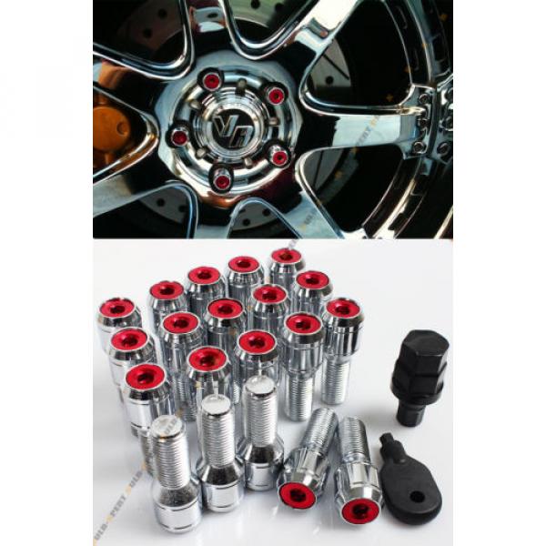 20 Pcs M14 X 1.5 Chrome Wheel Lug Nut Bolts W/ Red Security Lock Caps+Key+Socket #1 image