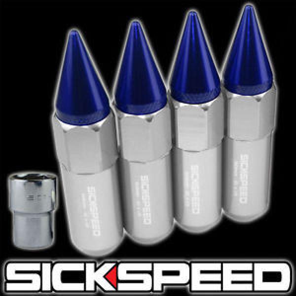 4 POLISHED/BLUE SPIKED ALUMINUM EXTENDED TUNER LOCKLUG NUTS WHEELS 12X1.5 L20 #1 image