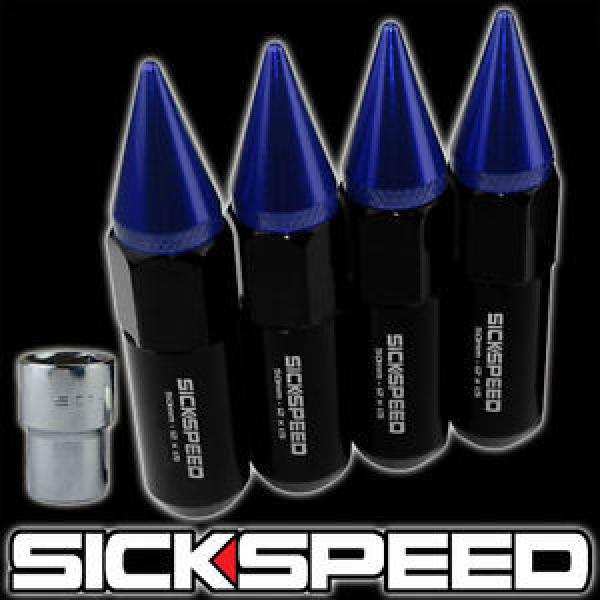 4 BLACK/BLUE SPIKED ALUMINUM EXTENDED TUNER 60MM LOCKING LUG NUTS 12X1.5 L01 #1 image