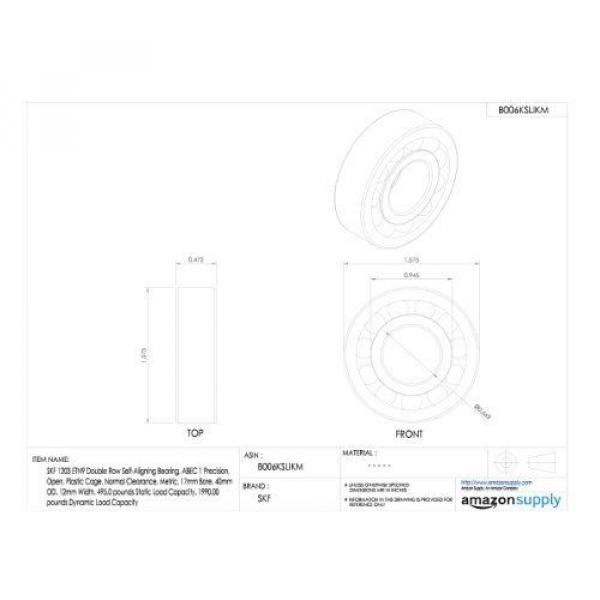 SKF 1203 ETN9 Double Row Self-Aligning Bearing, ABEC 1 Precision, Open, Plastic #2 image