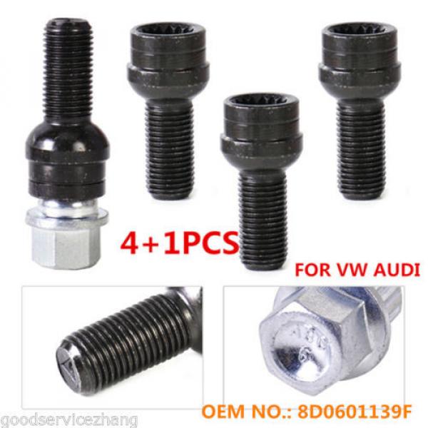 4+1 17mm BLACK STEEL Wheel Bolt &amp; Lock Lug Nut Set WITH KEY For VW Golf  Audi #1 image