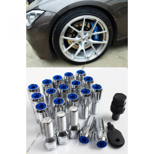 20 Pc M14 X 1.5 Steel Chrome Wheel Lug Nut Bolts W/ Blue Security Cap+Key+Socket #1 image