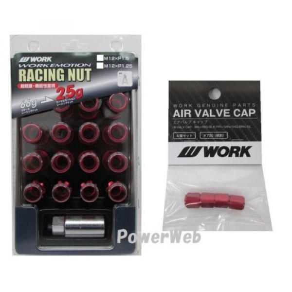 WORK Open End Racing Lock Nuts 12x1.5 And 4pcs Air Valve Caps Red Value Set #1 image