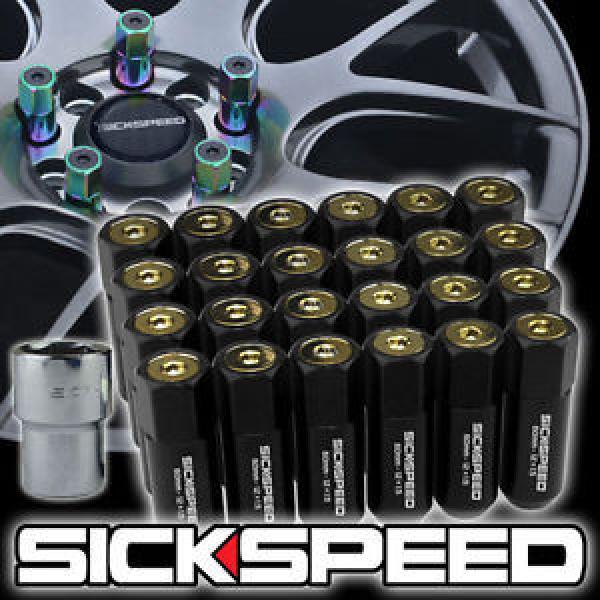 24 BLACK/24K GOLD CAPPED ALUMINUM EXTENDED 60MM LOCKING LUG NUTS 12X1.5 L18 #1 image