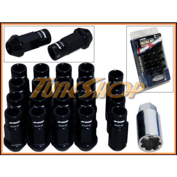 WORK RACING RS-R EXTENDED FORGED ALUMINUM LOCK LUG NUTS 12 X 1.25 BLACK OPEN N #1 image